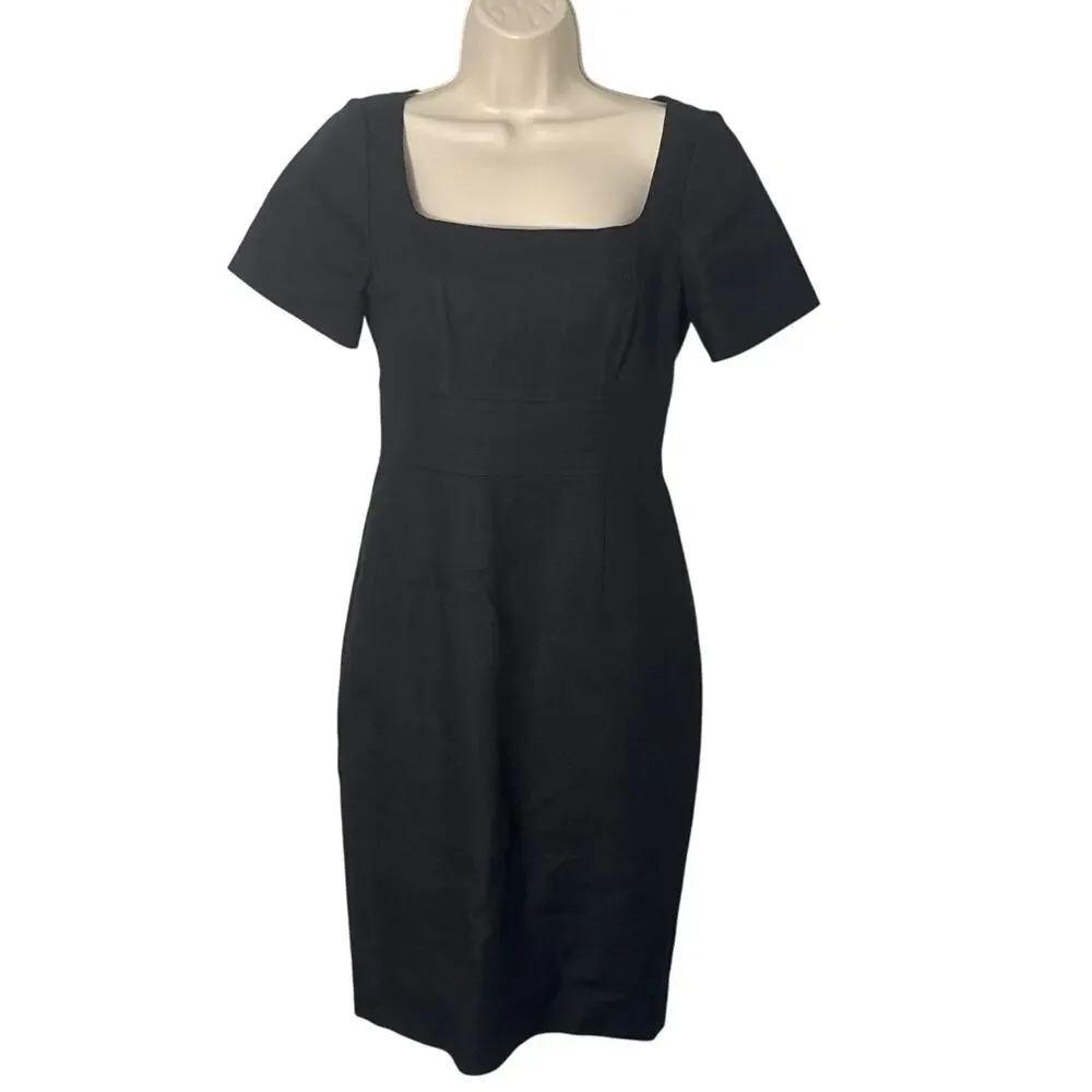 J. Crew‎ Squareneck Sheath Dress in Stretch Linen Blend Black BI710 Size 0